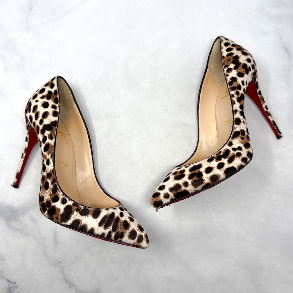 Christian Louboutin Pigalle Follies 100 Leopard Pony Hair Pointed Toe Pump Heels - Picture 3 of 14